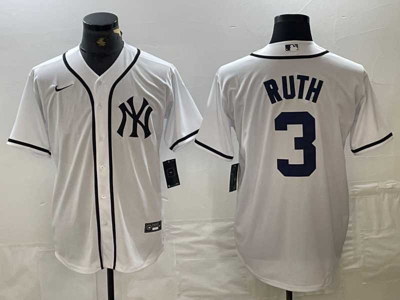Men%27s New York Yankees #3 Babe Ruth White Fashion Cool Base Jersey->new york yankees->MLB Jersey